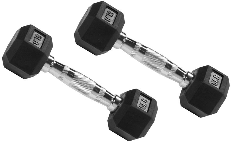 Fitvids Rubber Encased Exercise & Fitness Hex Dumbbell  Hand Weights with Anti-Slip Metal Handle for Home Gym  Multiple Sizes - Image 2